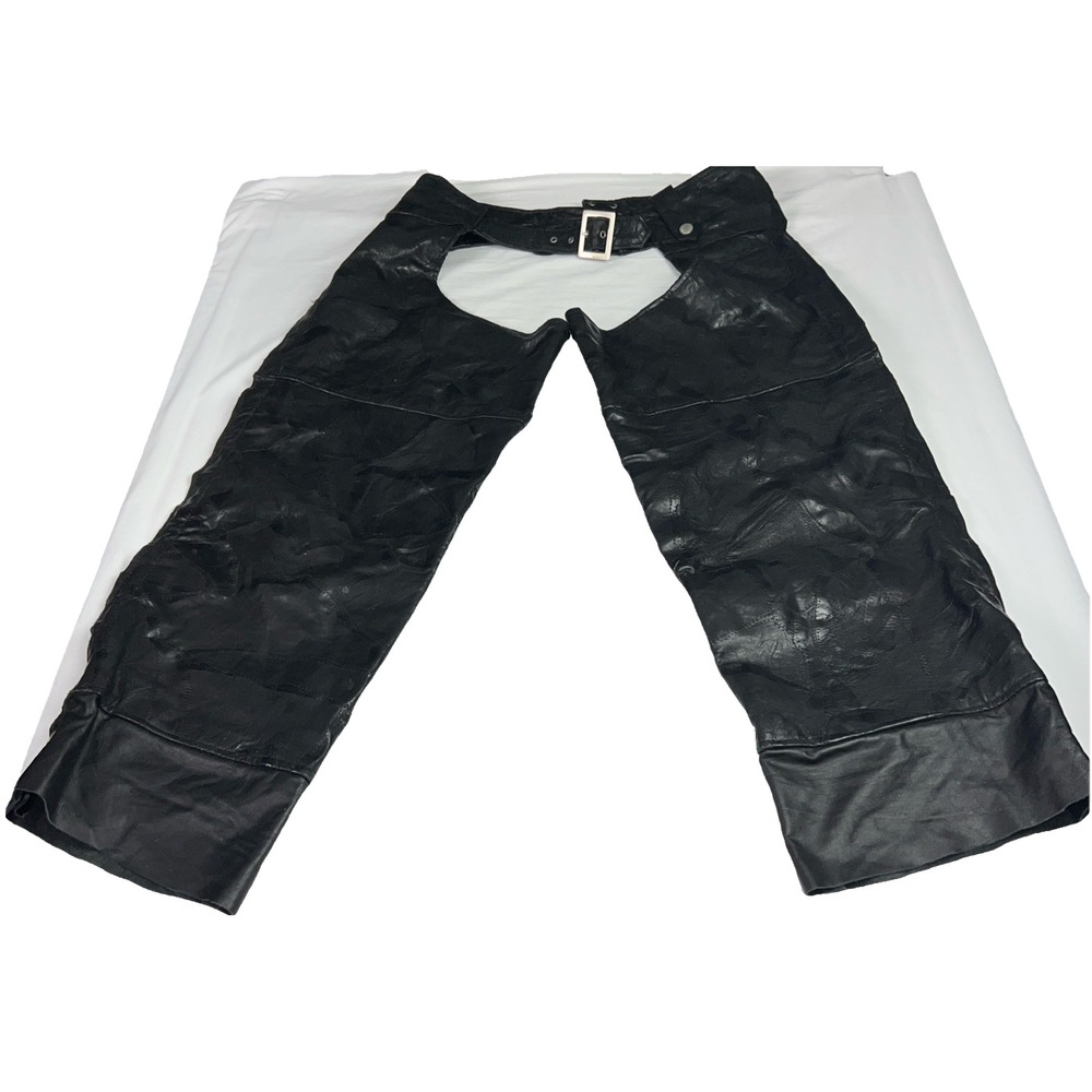 Hawg Hides Leather Motorcycle Chaps Men's Size M Riding Biker Gear Adj‎ Belt C24